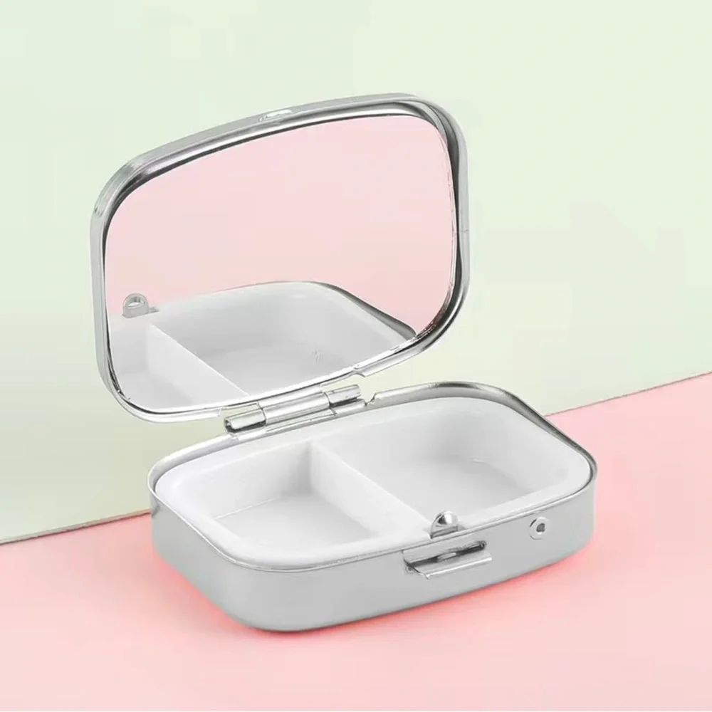 Plaid Pattern Rectangular Makeup/Pill case Mirror With Storage Function - Picture 2 of 5